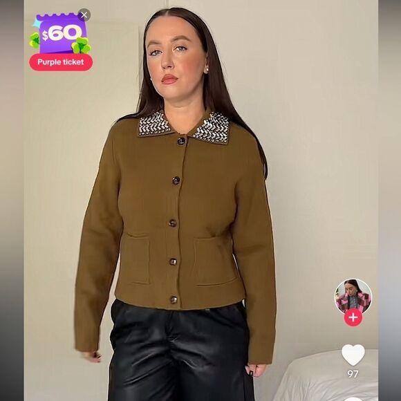 ZARA 100% WOOL JEWEL COLLAR JACKET - Picture 7 of 14